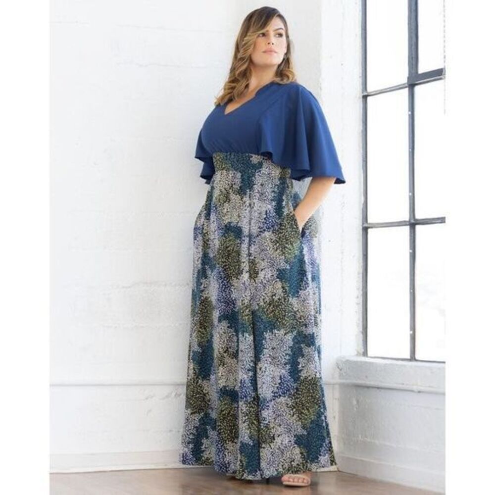 KIYONNA Avisa Flutter Sleeve Maxi Dress Size 5X